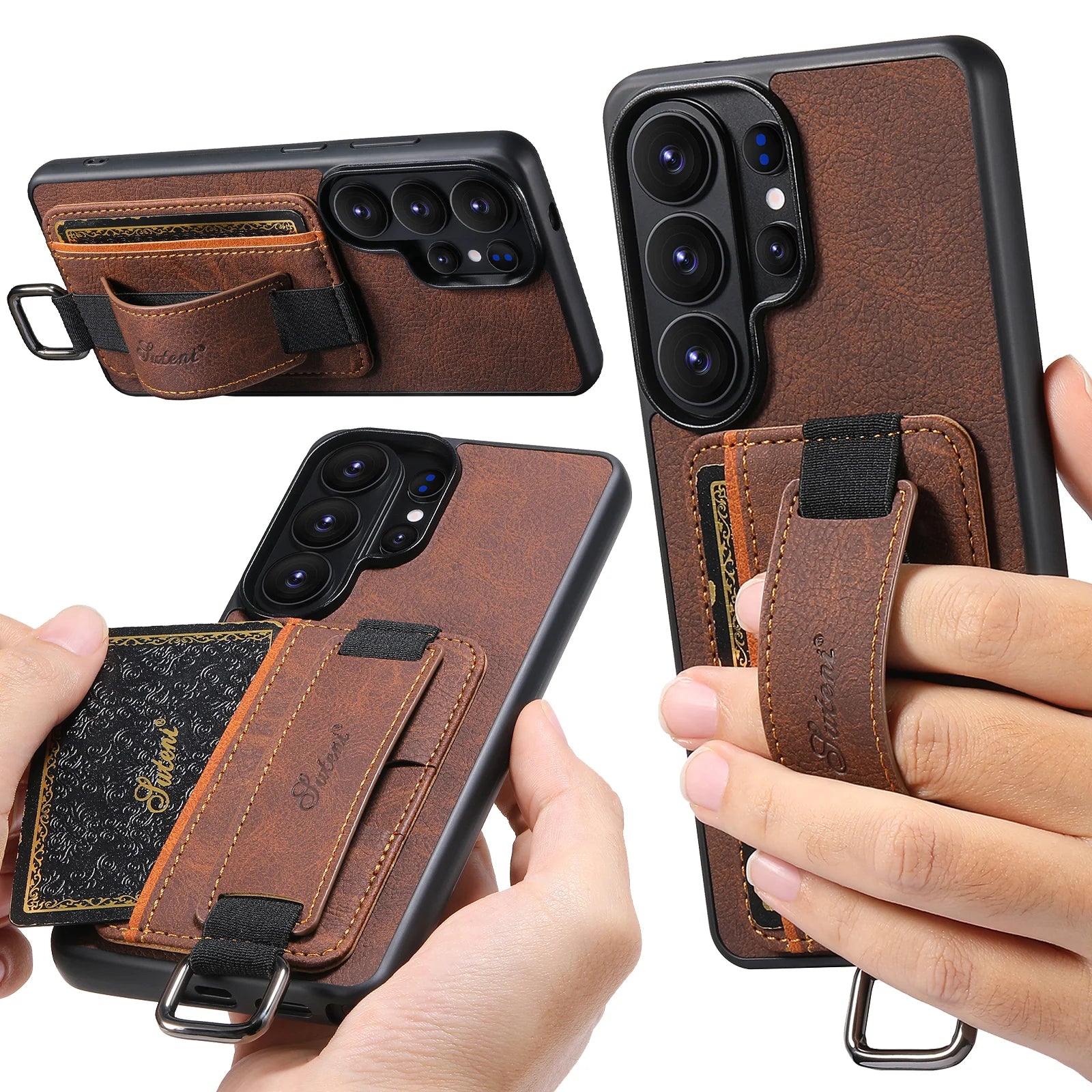 Samsung Galaxy S26 Ultra Lychee Grain Leather Case with Card Slots and Ring