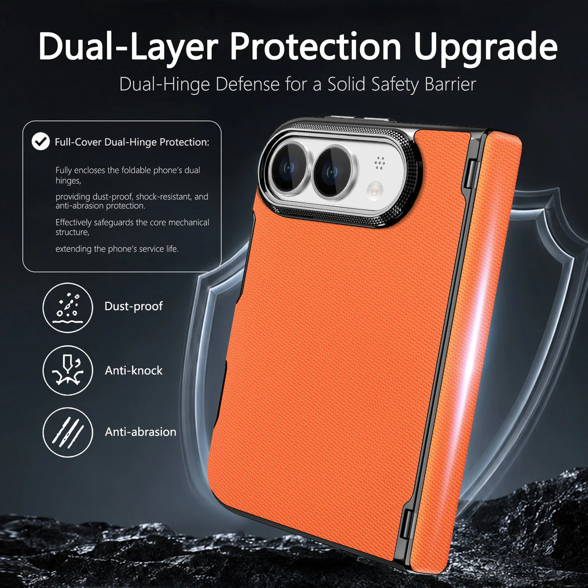 Textured Fabric Hinge Protection Case with Central Axis Reinforcement for iPhone Duo
