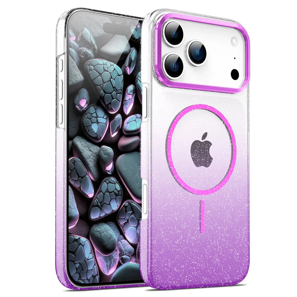 MagSafe Shockproof Transparent Case with Glitter Design for iPhone 17 Series