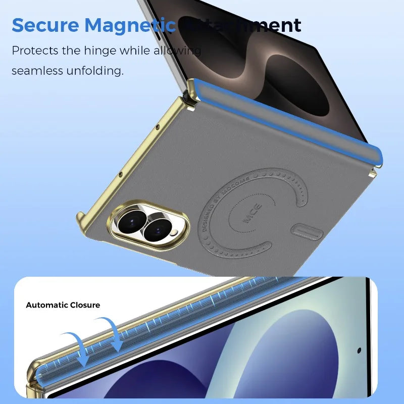 Embossed Leather Magnetic Hinge Shield Case for Samsung Galaxy Z Fold 8