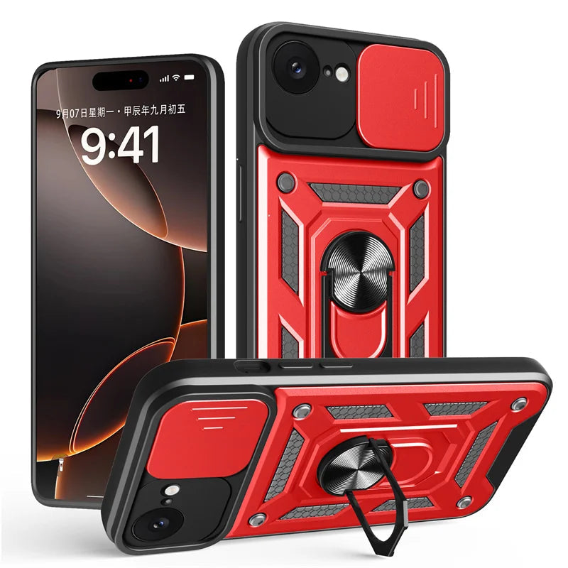 Heavy Duty Shockproof Armor Case with Slide Lens Protection for iPhone 16e