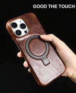 Premium Genuine Leather Case with Foldable Stand for iPhone 16 Series