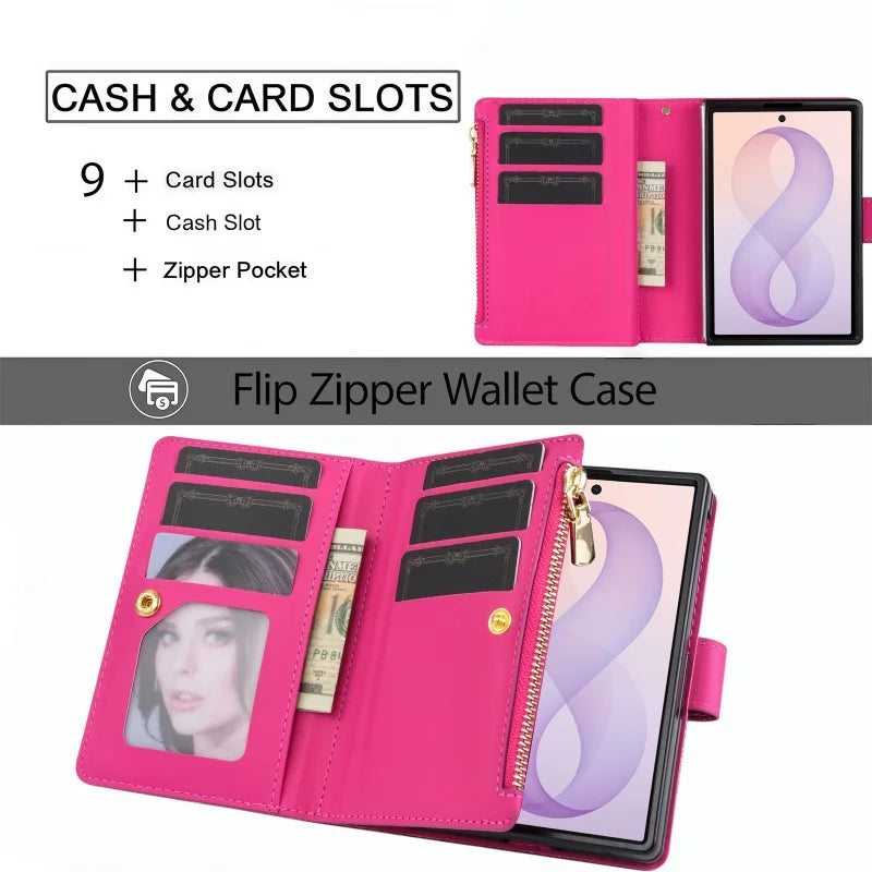 9-Card Zipper Wallet Case with Multi-Angle Kickstand for Samsung Galaxy Z Fold 8