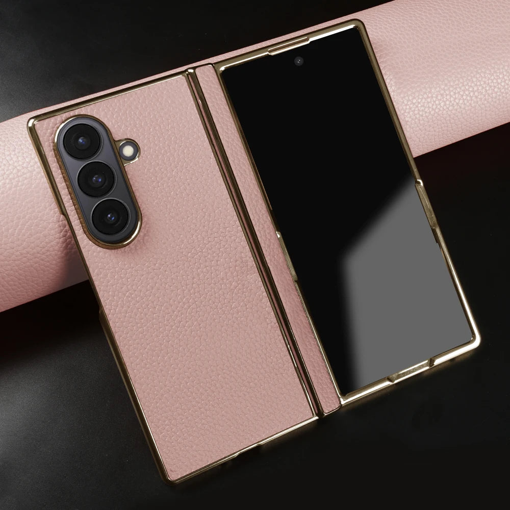 Genuine Leather Case with Raised Camera Protection Ring for Samsung Galaxy Z Fold 7