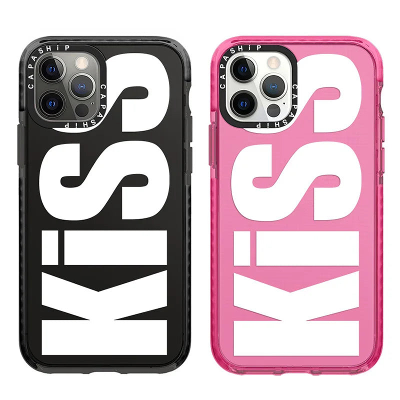 Fashionable Letters “Kiss” Phone Case for iPhone 16 Series