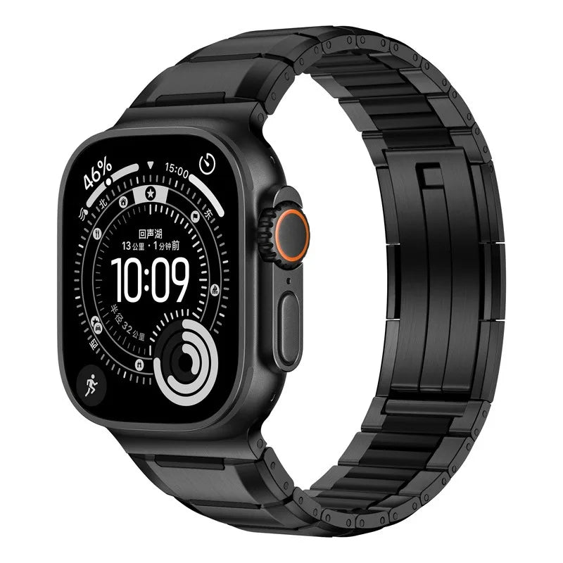 Steel and Fluororubber Segmented Bracelet Band with Removable Links for Apple Watch