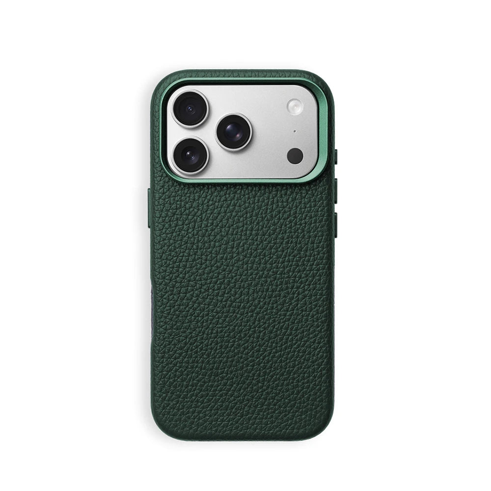 Luxury Lychee Texture PU Leather Case with Alloy Lens Frame for iPhone 17 Series