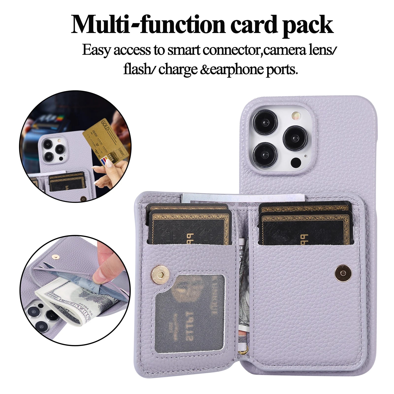 Crossbody Leather Case with Card Bag and Long Lanyard for iPhone 15 Series