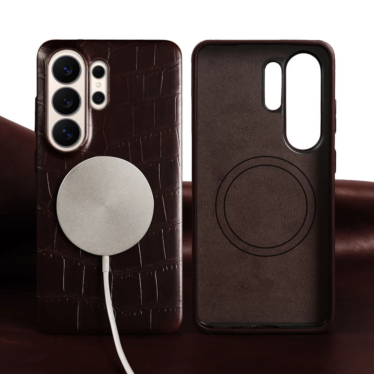Genuine Leather Case with Integrated Magnetic Ring for Samsung Galaxy S21 Series