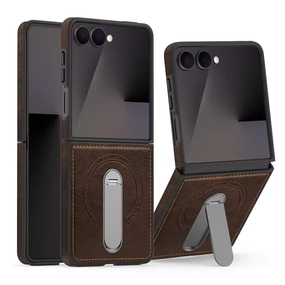 Samsung Galaxy Z Flip 7 PU Leather Magnetic Case with Stand