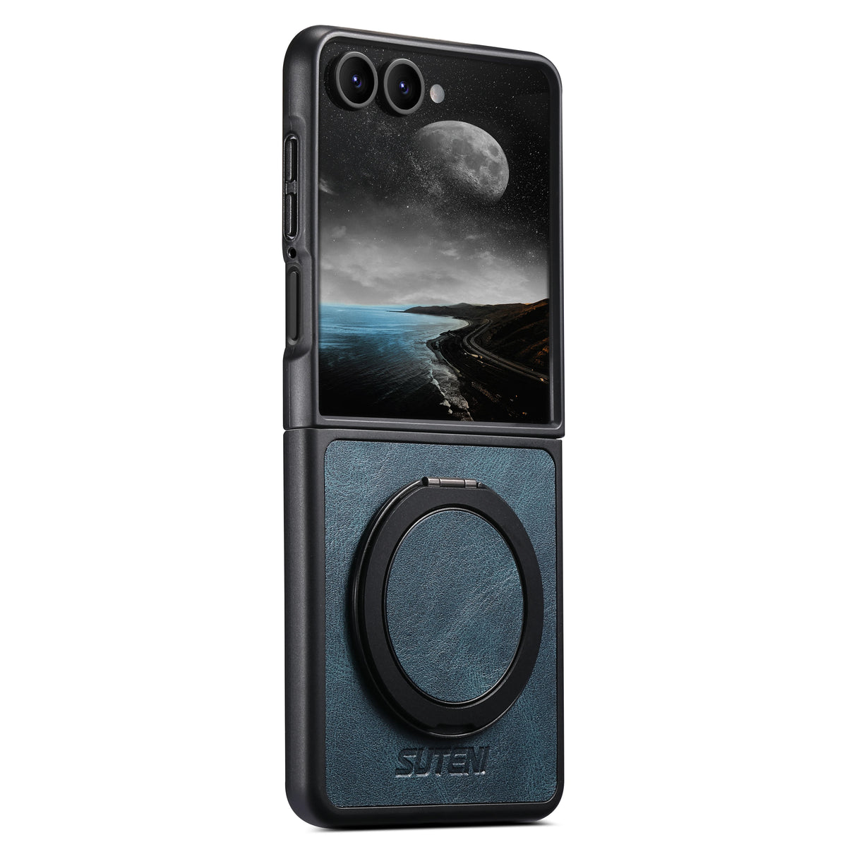 Textured Leather Magnetic Case with Rotating Ring for Samsung Galaxy Z Flip 8