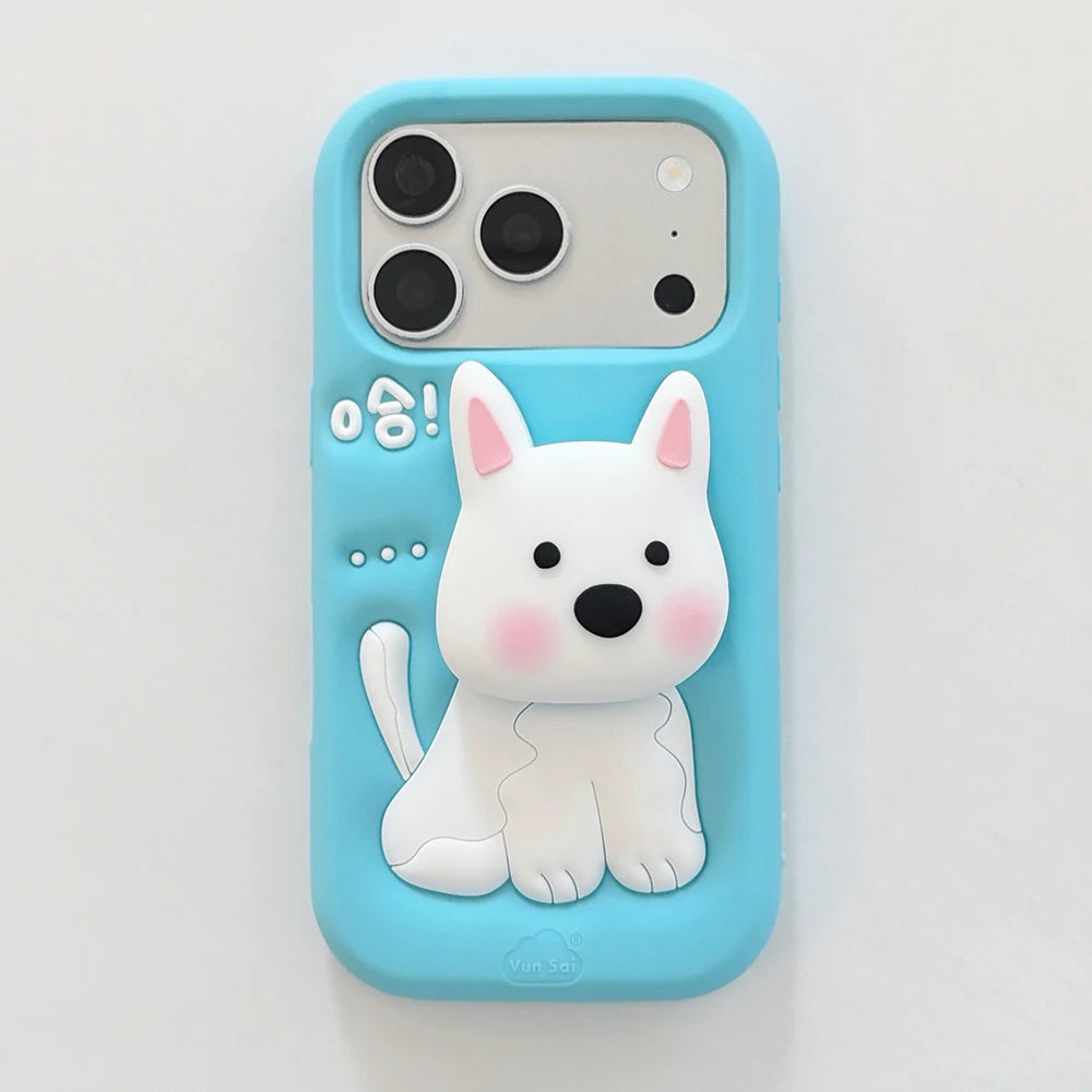 3D Puppy Cartoon Silicone Case with Hand Grip for iPhone 17 Series