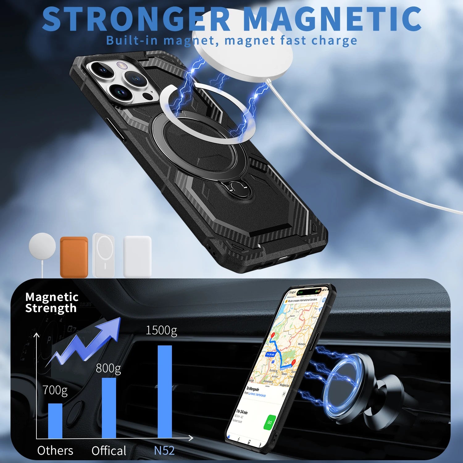 Heavy-Duty Armor Case with 360° Rotating Kickstand for iPhone 16 Series