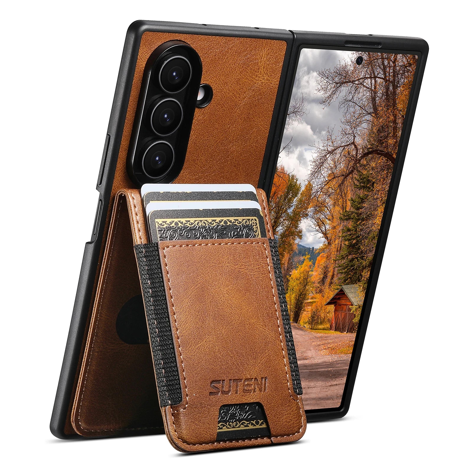 Samsung Galaxy Z Fold 7 Leather Wallet Case with Card Slot and Kickstand