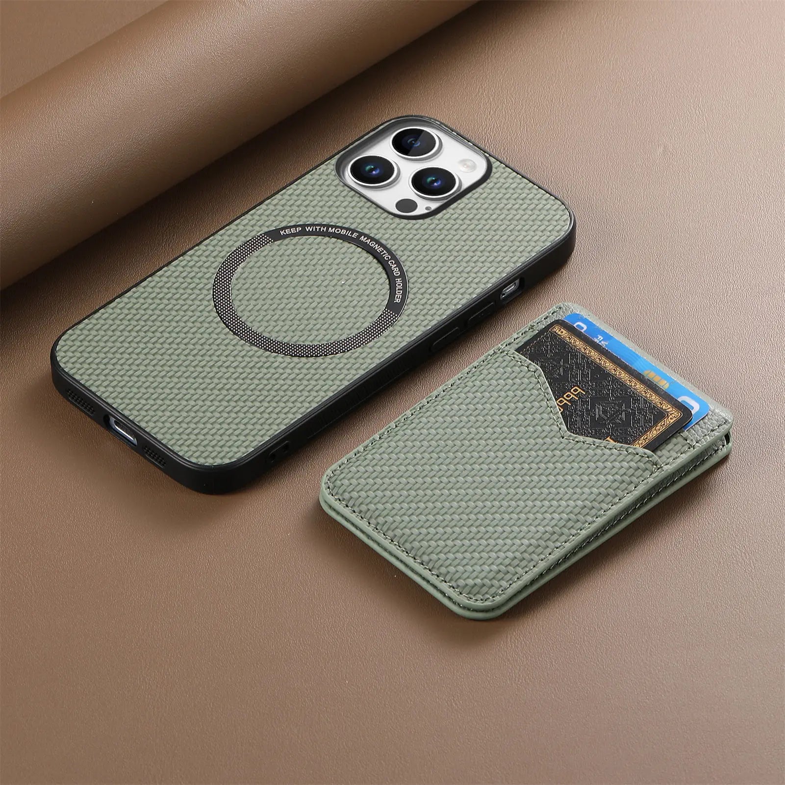 iPhone 15 Series Carbon Fiber MagSafe Case with Magnetic Wallet