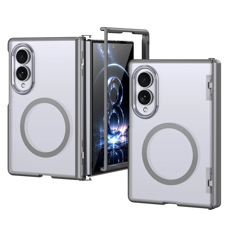 Transparent Shockproof Hinge Protection Case with Magnetic Ring Stand Compatibility for Samsung Galaxy Z Fold 8