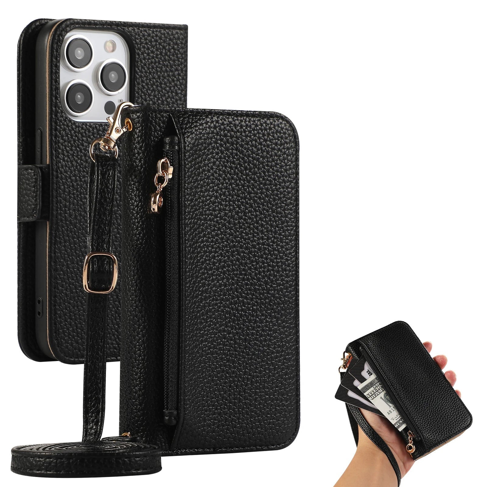 Crossbody Leather Wallet Phone Case with Card Holder for iPhone 16 Series