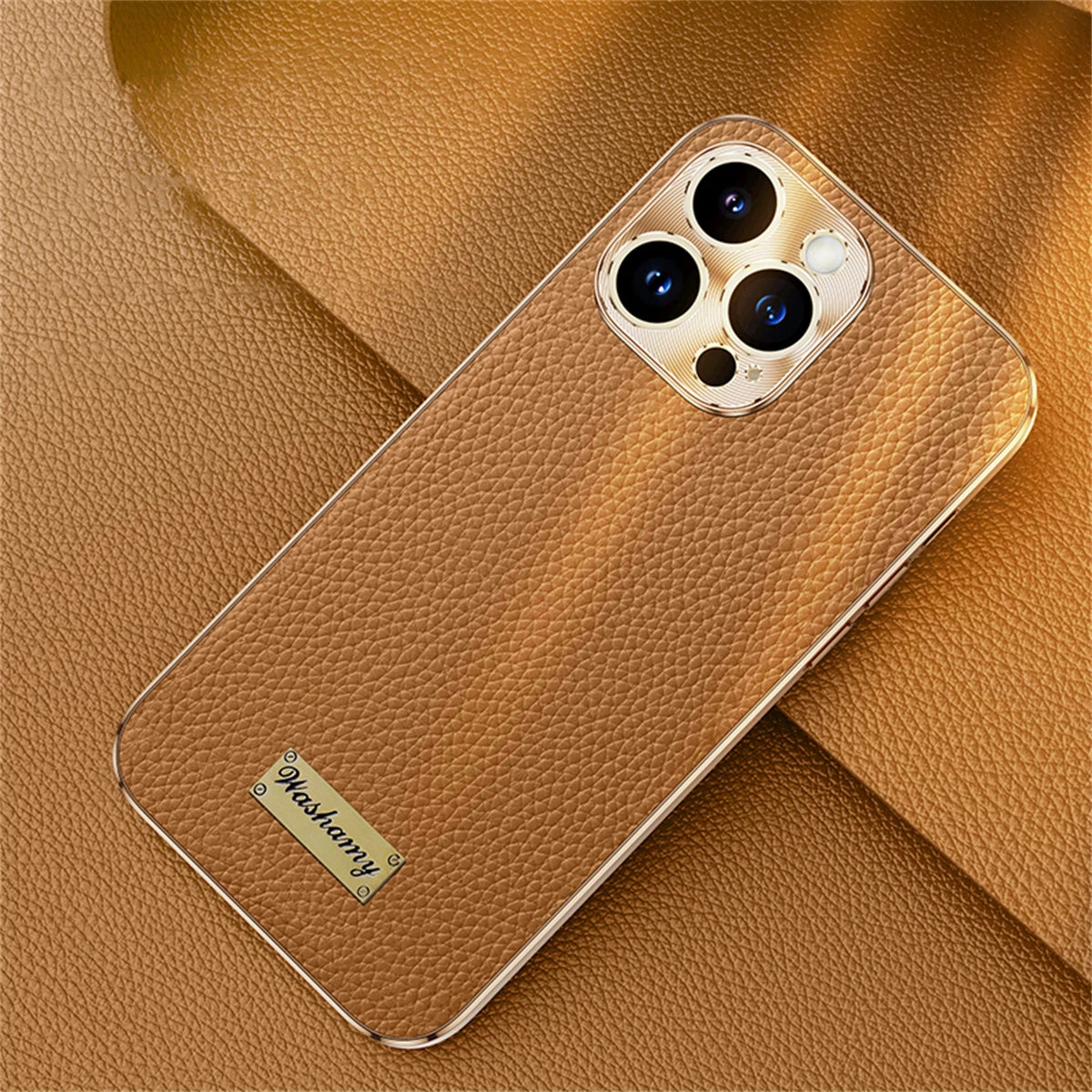 Luxury Genuine Leather Matte Case with Soft Plated Border for iPhone 16 Series