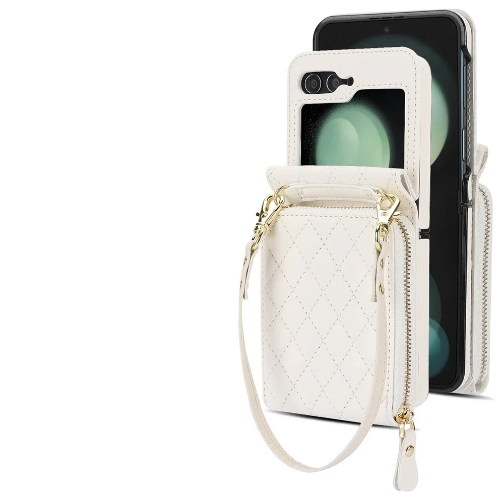Crossbody Leather Wallet Case with Zipper & Card Holder for Samsung Galaxy Z Flip 6