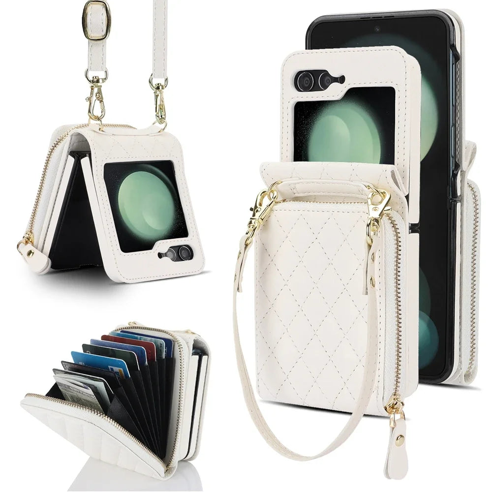 Crossbody Leather Wallet Case with Zipper & Card Holder for Samsung Galaxy Z Flip 6