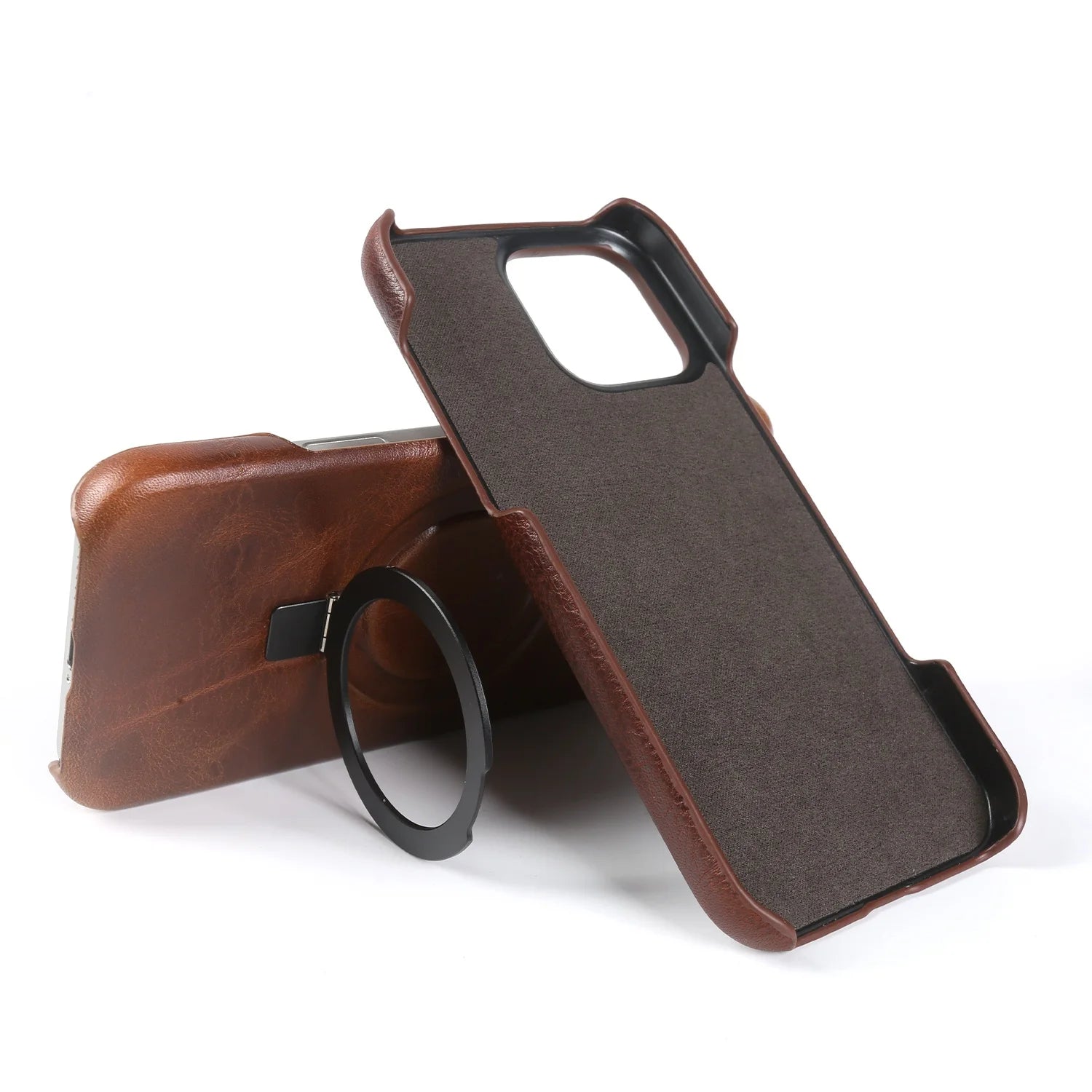 Premium Genuine Leather Case with Foldable Stand for iPhone 16 Series