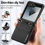 Crossbody Leather Phone Case with Card Slots & Lanyard for Samsung Galaxy Z Flip 6