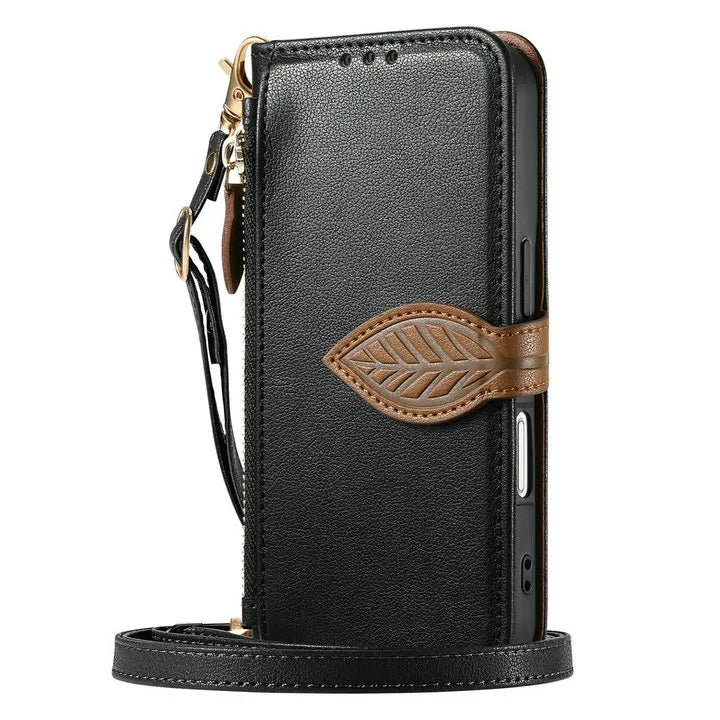 Google Pixel 10 Series Luxury Leather Crossbody Wallet Case (Long Strap)