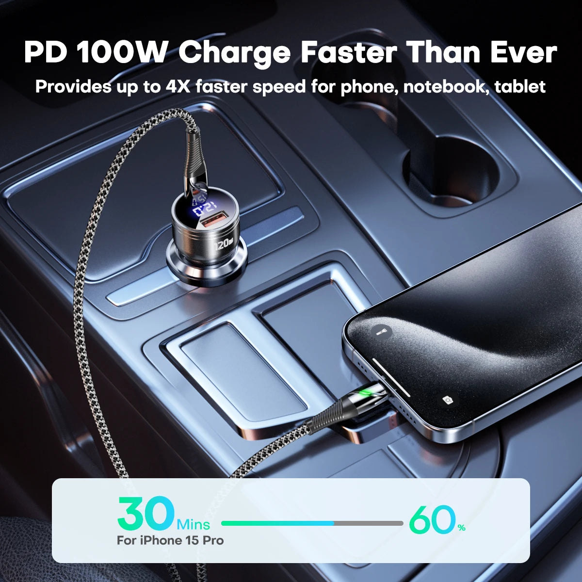 QOOVI 120W Dual-Port USB-C Car Charger