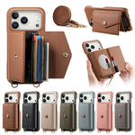 Premium Multi-Functional Leather Wallet Case with Built-In Makeup Mirror & Strap for iPhone 17 Series