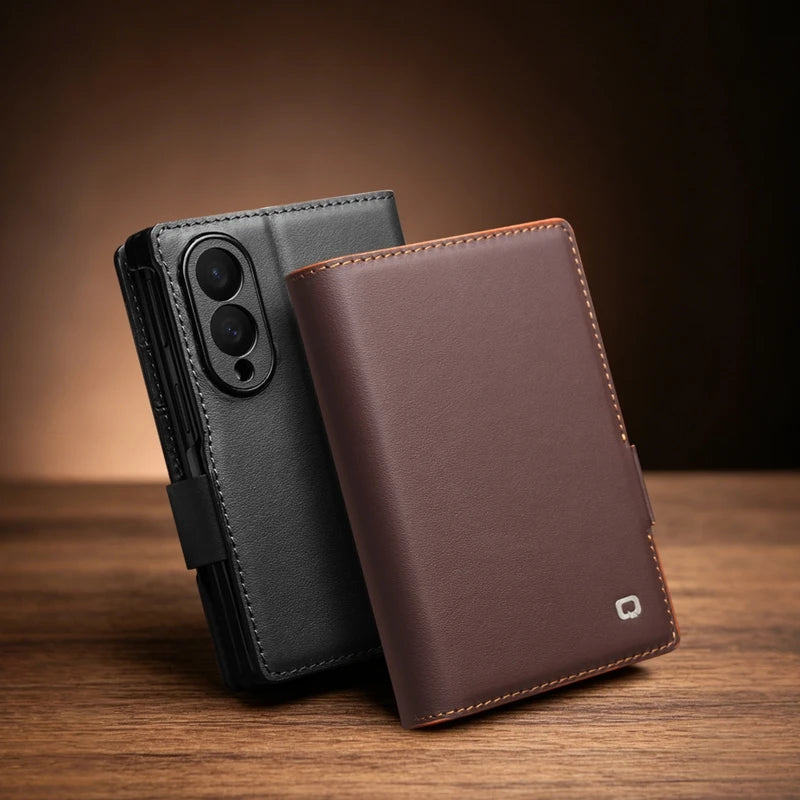 Cowhide Leather Flip Wallet Case with Multiple Card Slots for Samsung Galaxy Z Fold 8