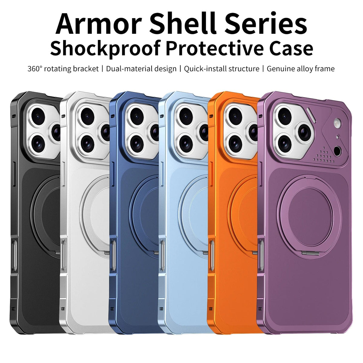 Aluminum Alloy MagSafe Case with 360° Rotating Bracket for iPhone 18 Series