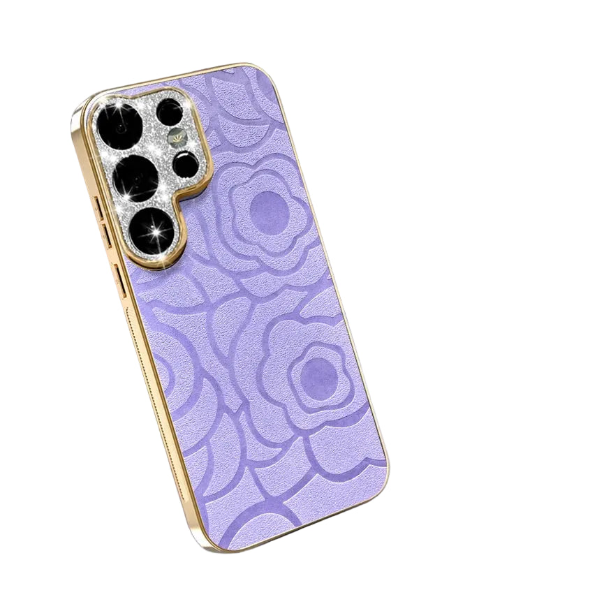 Diamond Large Window Camellia Flower Texture Phone Case For Samsung Galaxy S26 Series Shockproof Matte Cover