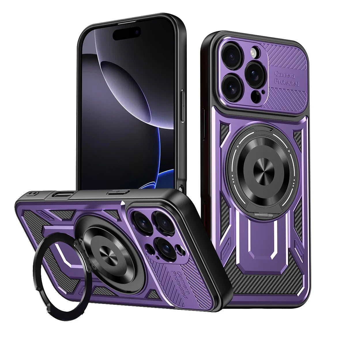 Heavy-Duty MagSafe Case with 360° Metal Ring Stand for iPhone 15 Series