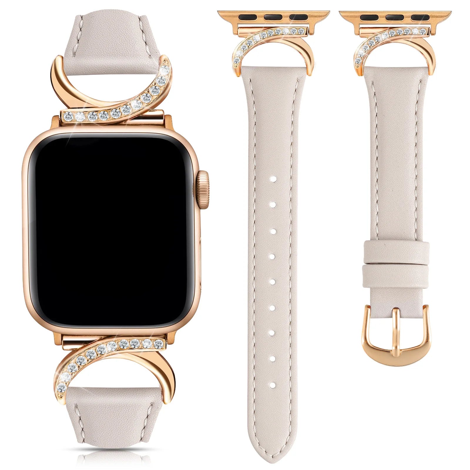 Moon Shaped Rhinestone Leather Strap for Apple Watch