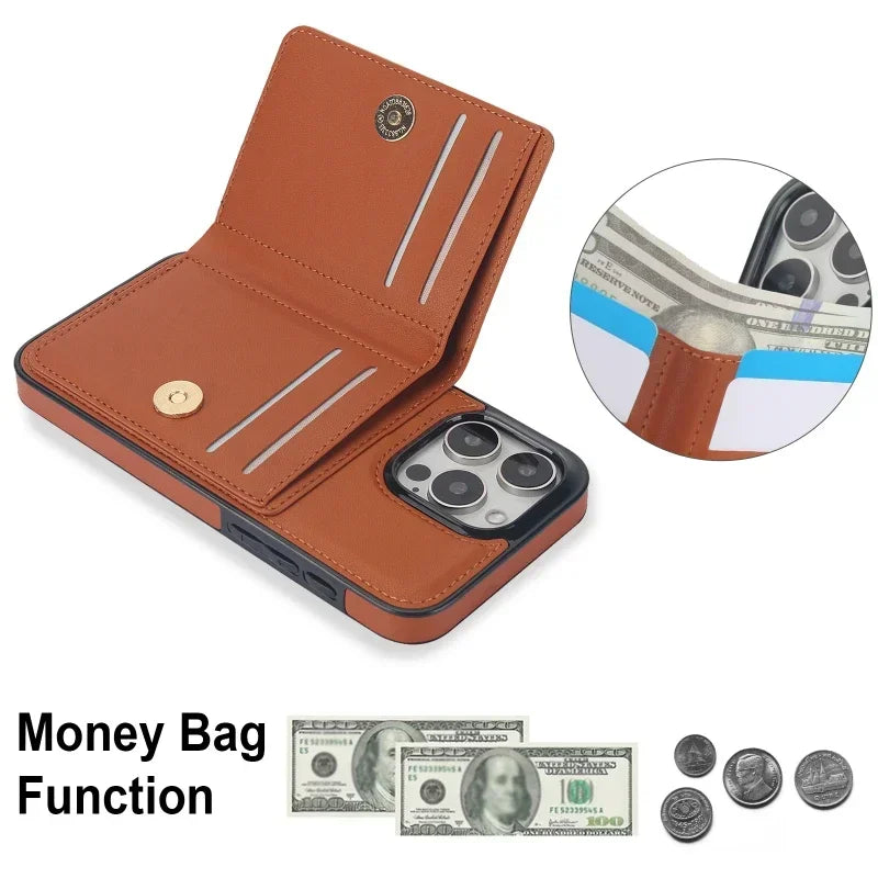 Premium Leather Wallet Case with 360° Ring for iPhone 16 Series