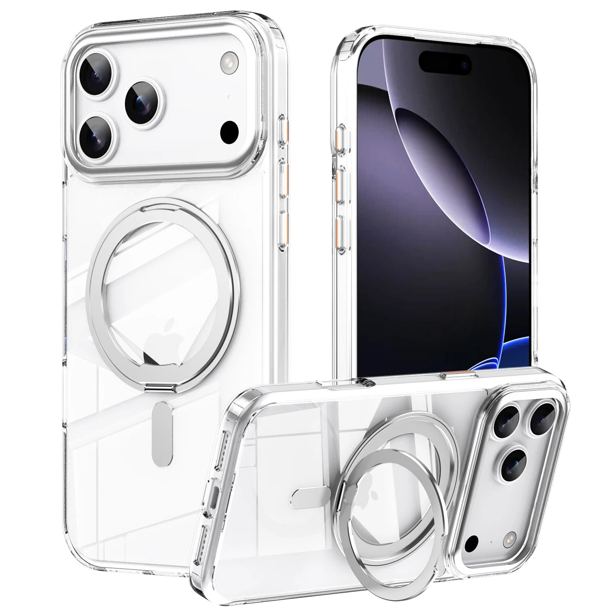 MagSafe Compatible Transparent Case with 360° Kickstand for iPhone 17 Series