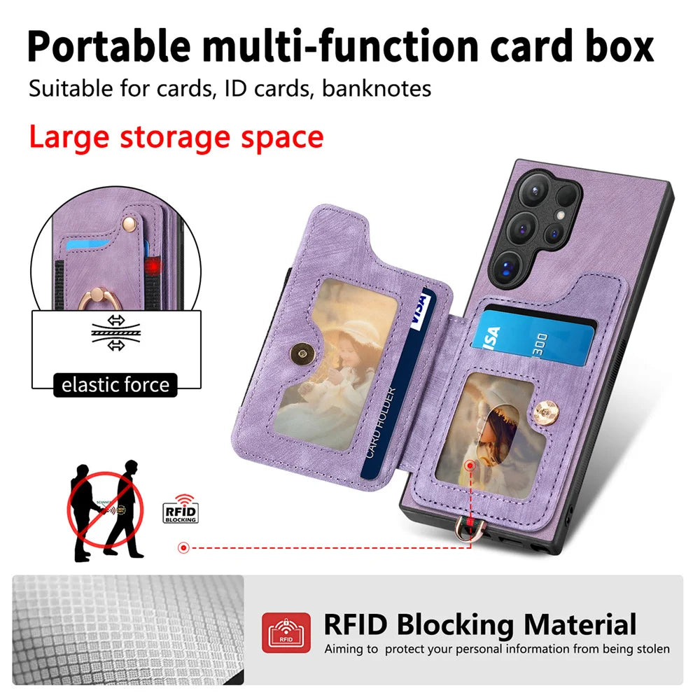 Samsung Galaxy S25 Series Wallet Case with Wrist Strap