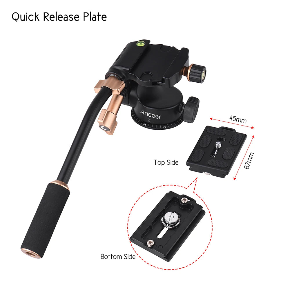 Andoer Q08S Aluminum Alloy 3-Way Damping Tripod Video Head with Pan Bar Handle