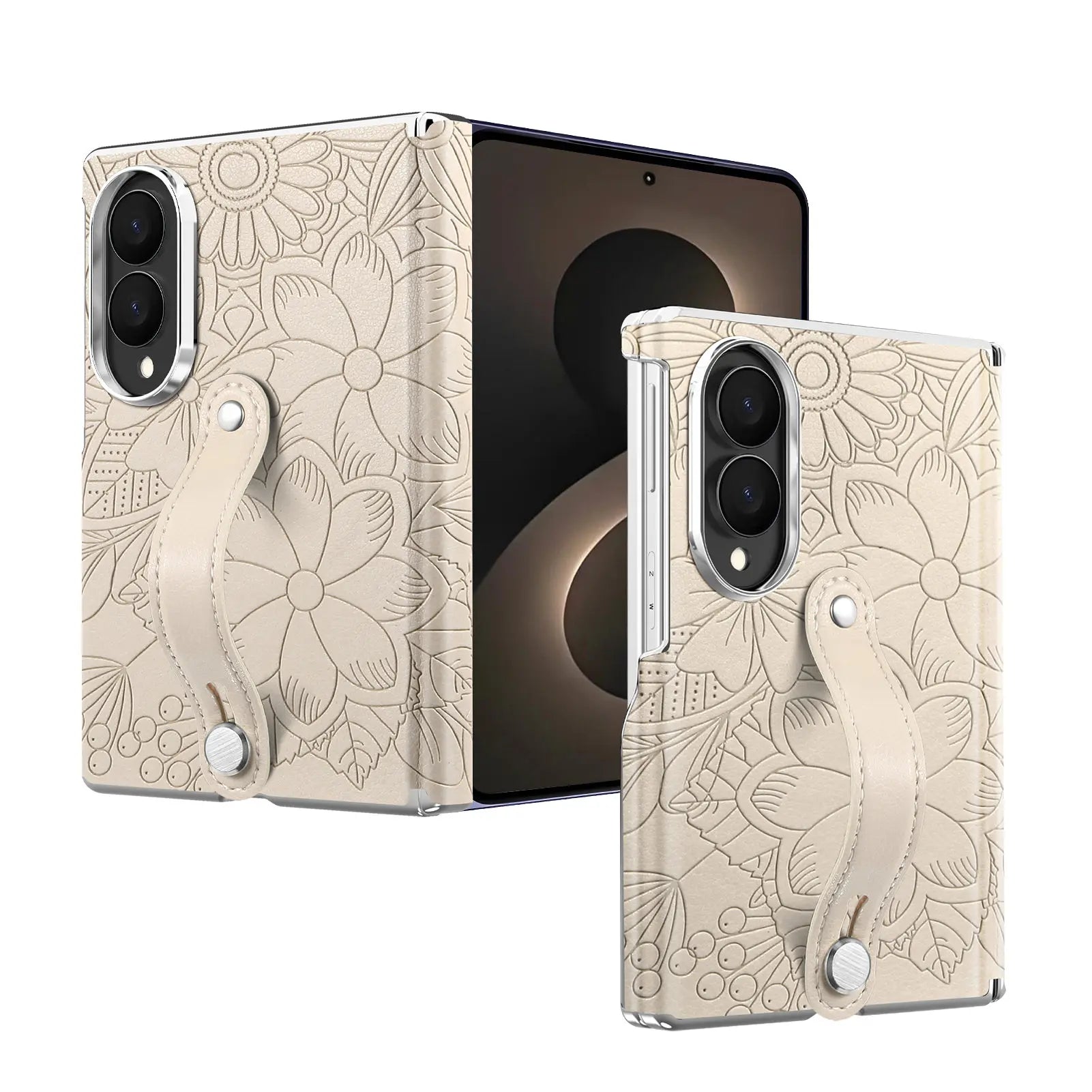 Fashion Embossed Leather Case with Wrist Strap for Samsung Galaxy Z Fold 8
