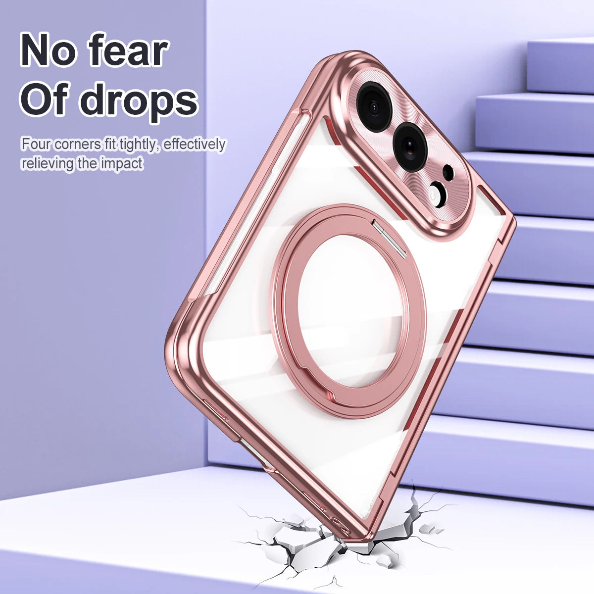 Electroplated MagSafe Case with 360° Rotating Ring Stand for iPhone Duo