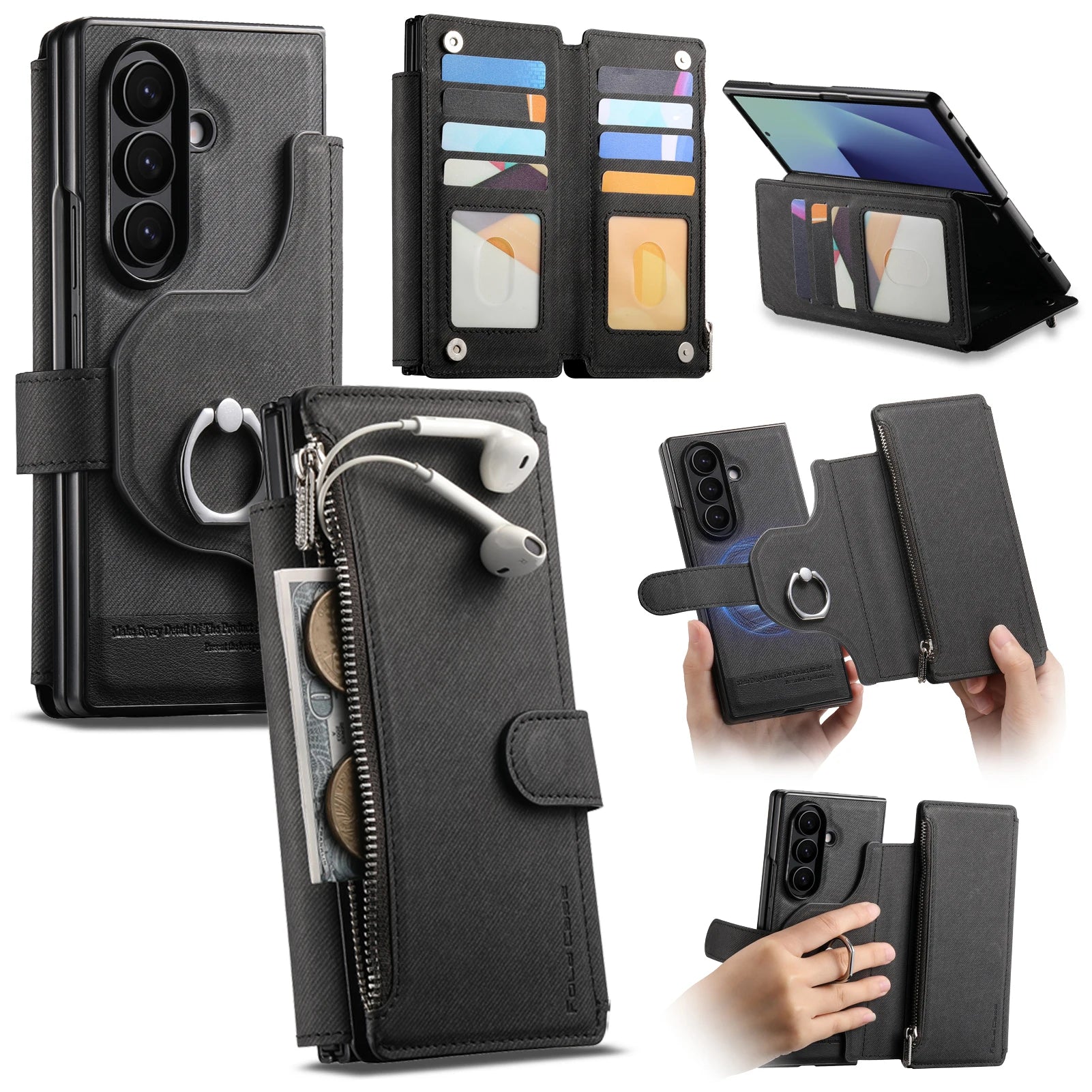 2-in-1 Magnetic Leather Wallet Case with Ring Holder for Samsung Galaxy Z Fold 6