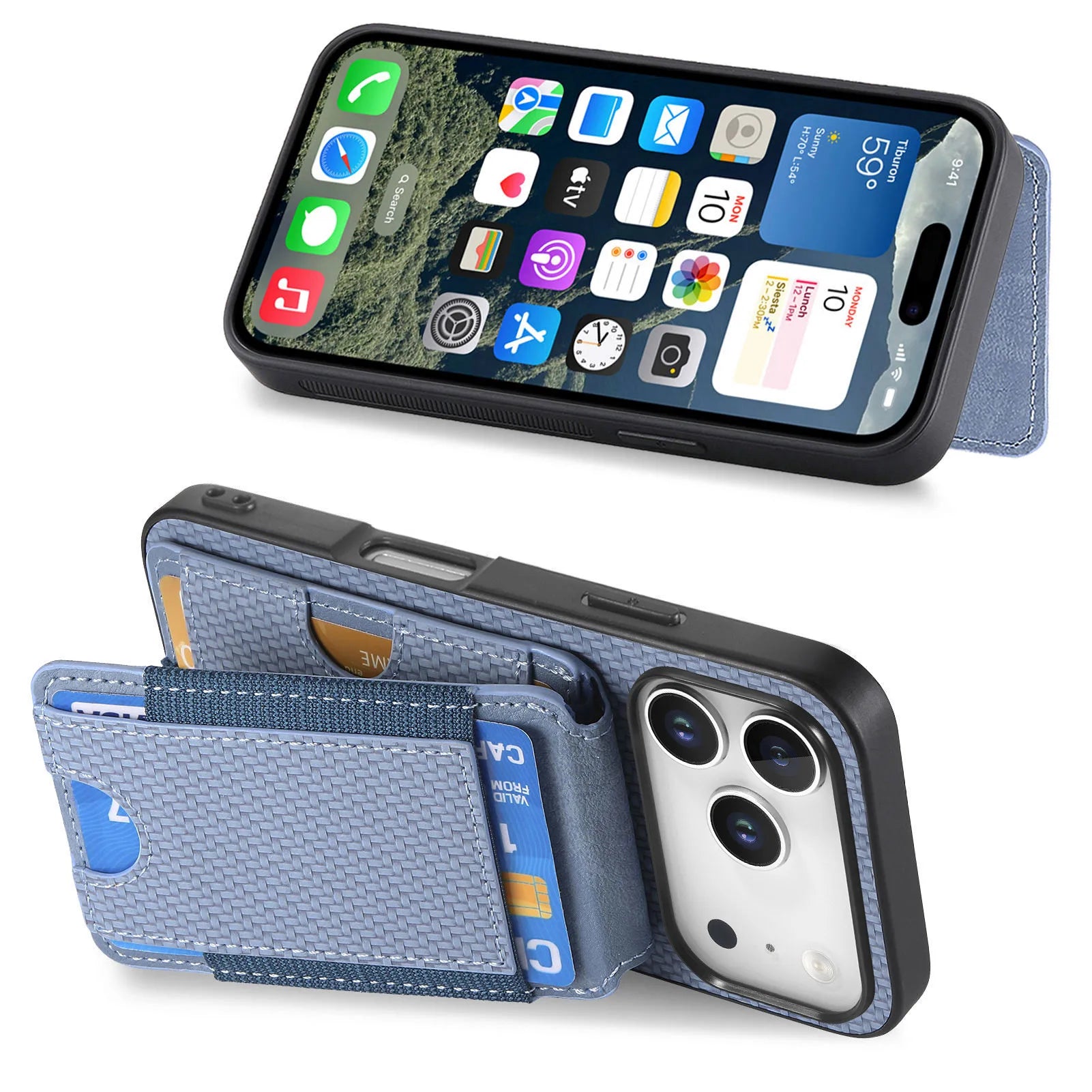 Carbon Fiber Design Vertical Flip Phone Holder Wallet Case for iPhone 17 Series