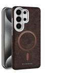 Matte Leather Magnetic Case with Metal Lens Protection for Samsung Galaxy S24 Series
