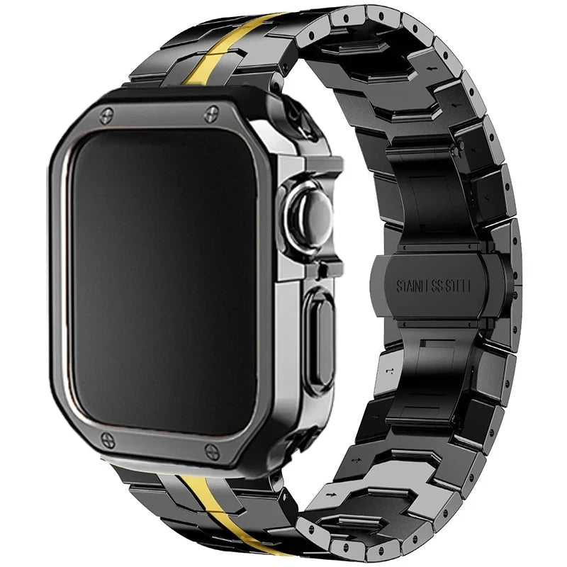 Stainless Steel Link Strap + TPU Case Combo for Apple Watch