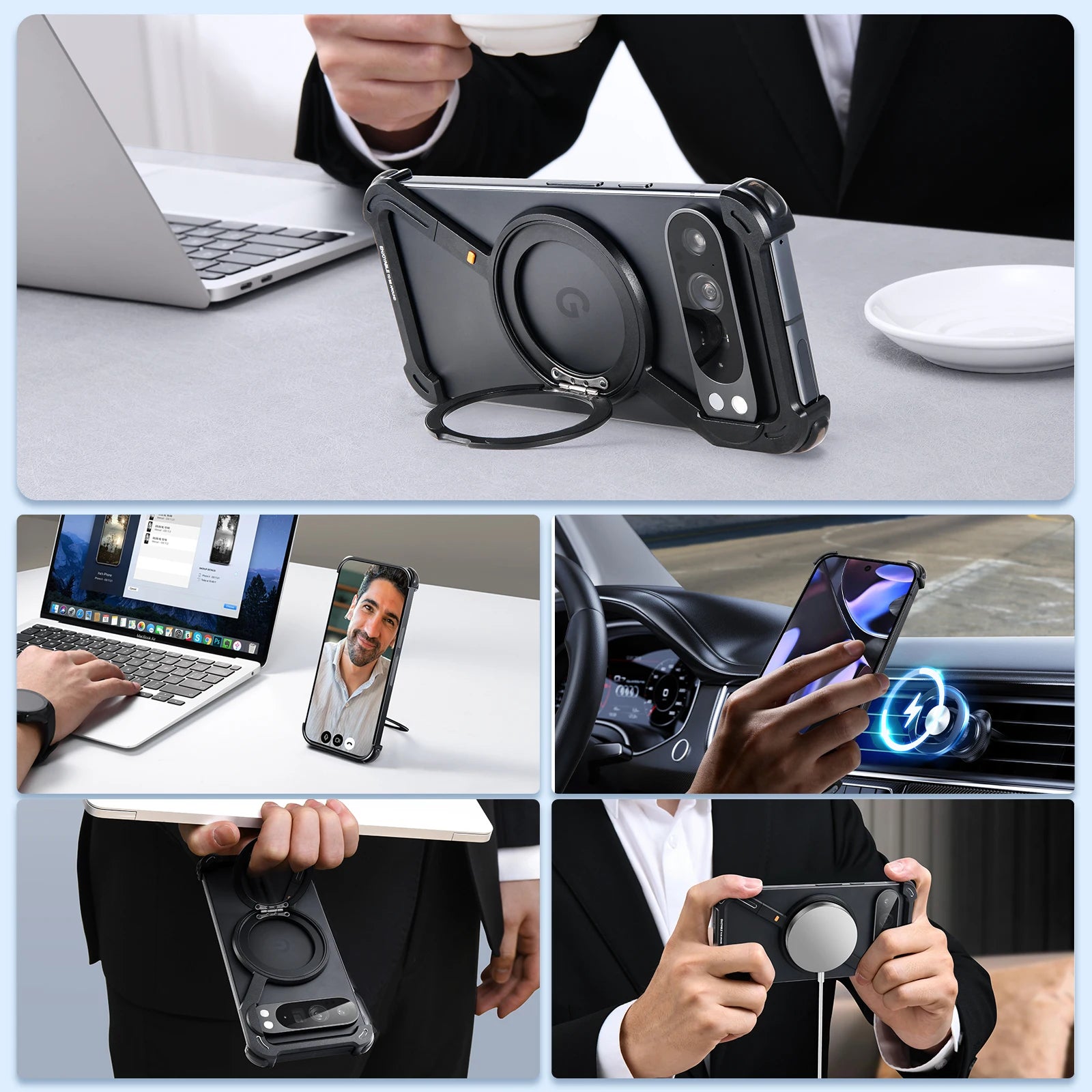 Shockproof Z-Shape Frameless  Aluminium Phone Case with Magnetic Ring for Google Pixel 9 Series