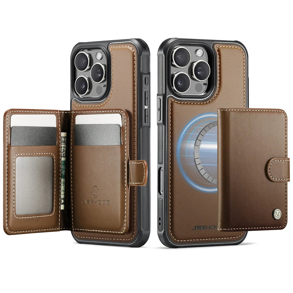 2-in-1 Leather MagSafe Wallet Case with Card Holder for iPhone 16 Series