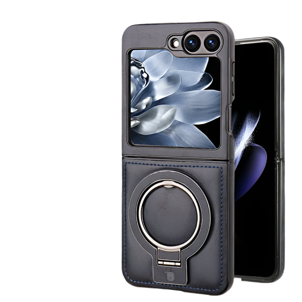 Shockproof Luxury Leather Magnetic Case with Ring Bracket for Samsung Galaxy Z Flip 6