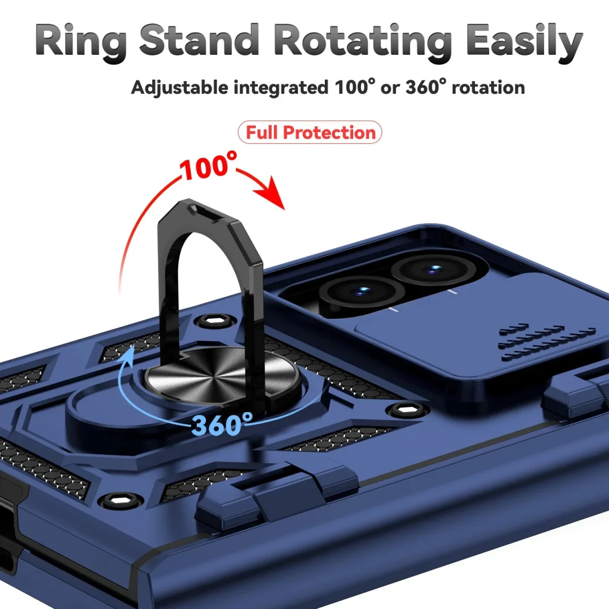 Sliding Camera Lens Cover Case with Rotating Ring Kickstand for Samsung Galaxy Z Fold 8