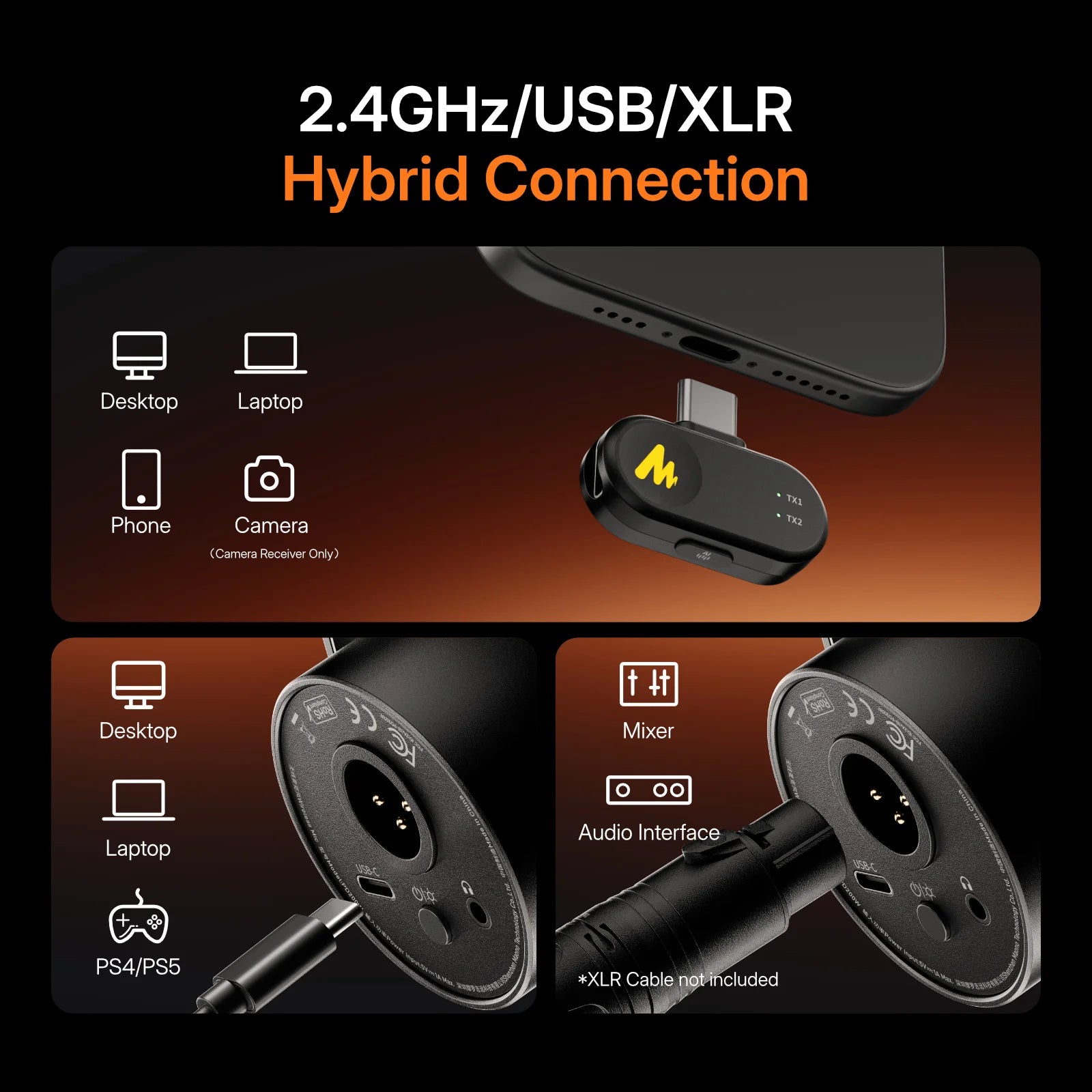 Maono Multi-Connection Hybrid Podcast Microphone