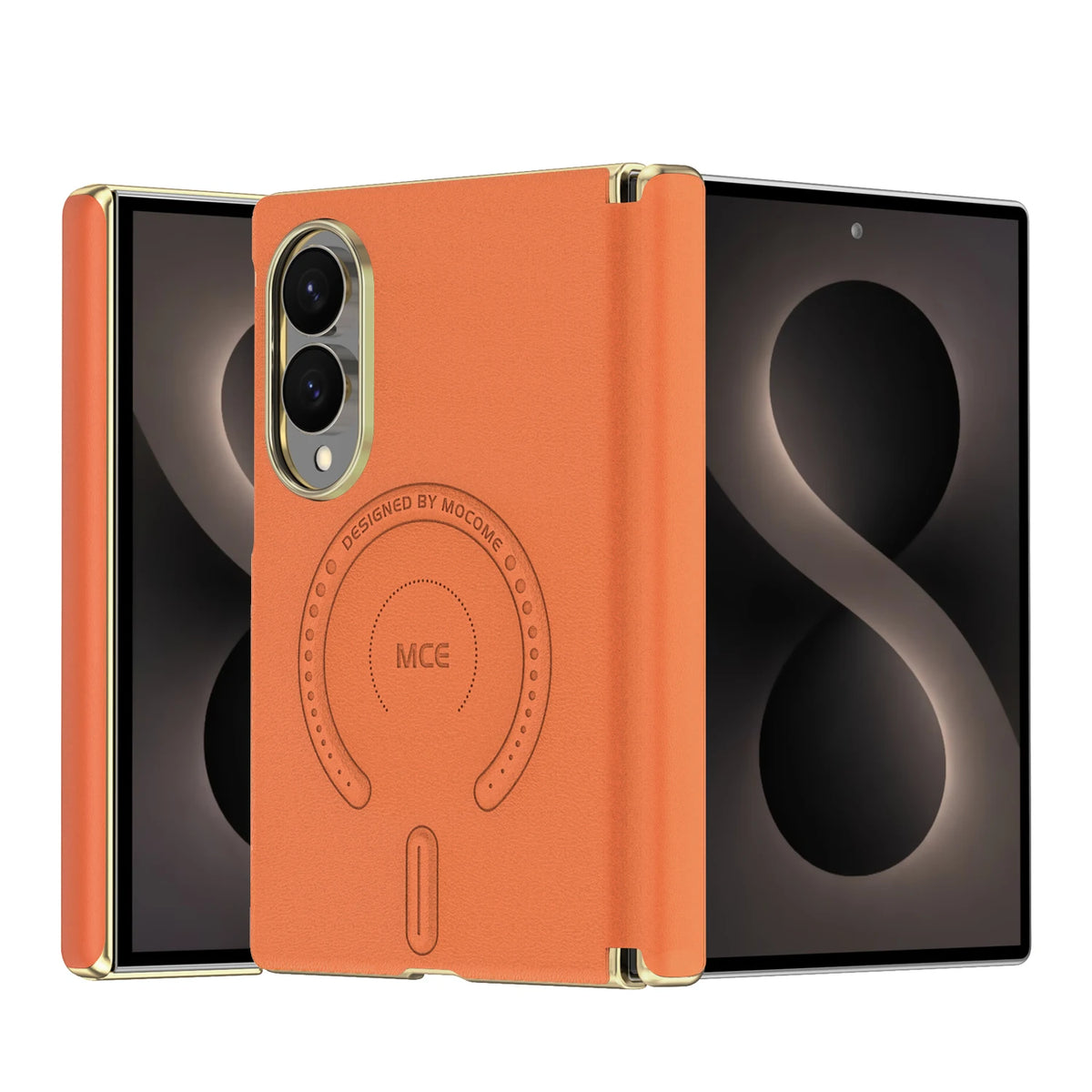 Embossed Leather Magnetic Hinge Shield Case for Samsung Galaxy Z Fold 8